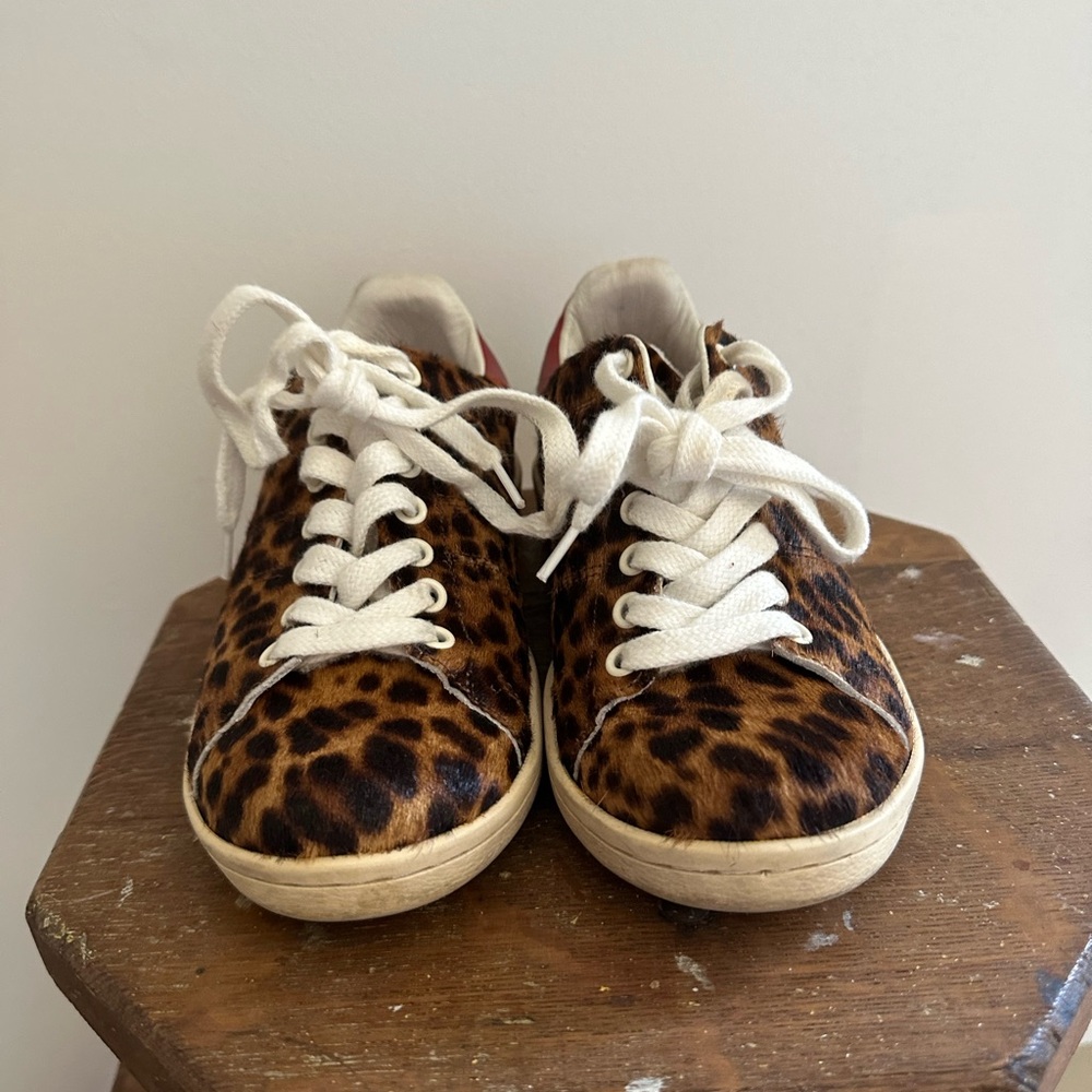 Isabel Marant cowhide Leopard Print Sneakers with Red Accents - Picture 2 of 6